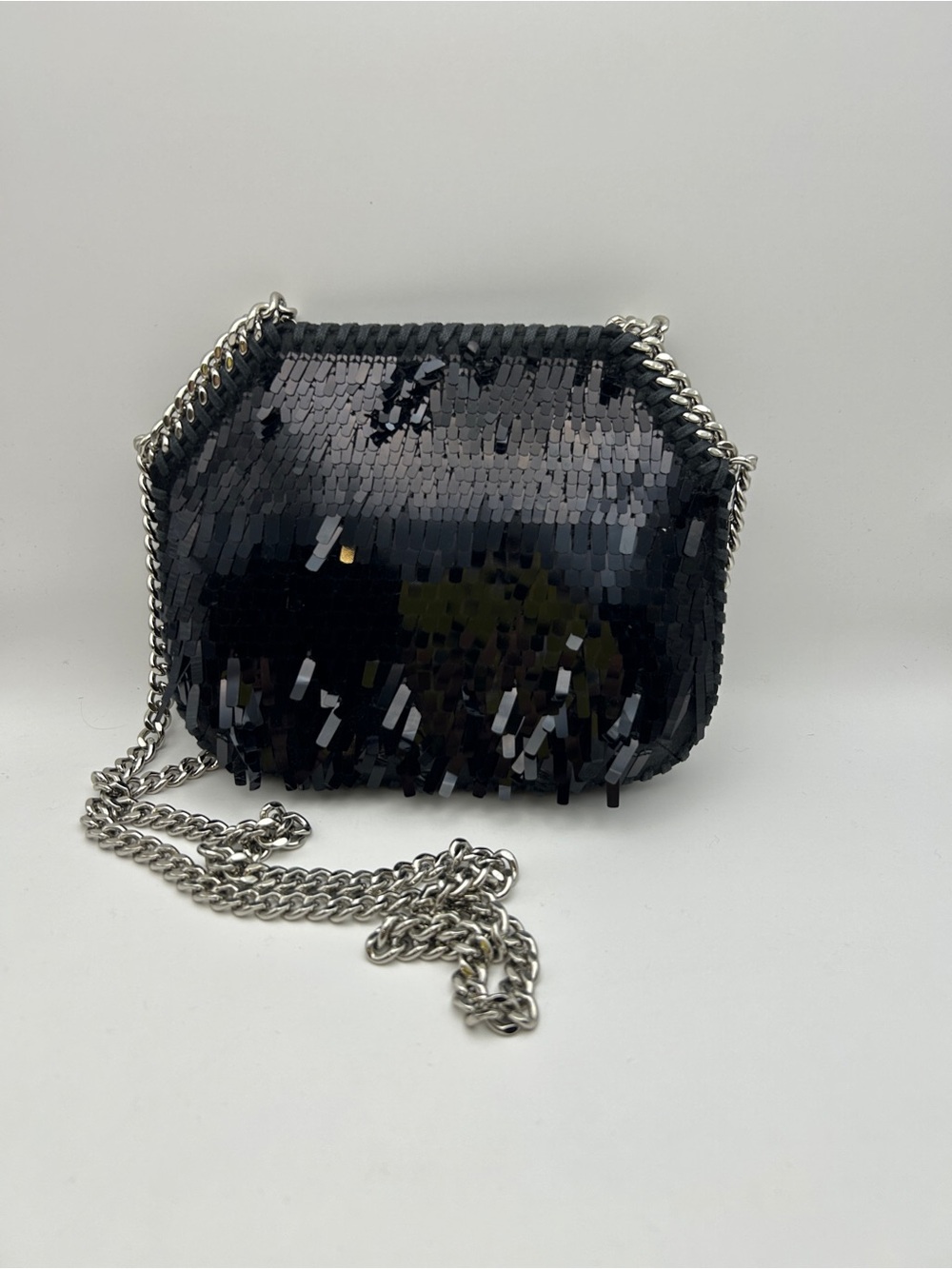 New Stella McCartney Mini Falabella Sequin Shoulder Bag Black, $1175 Retail